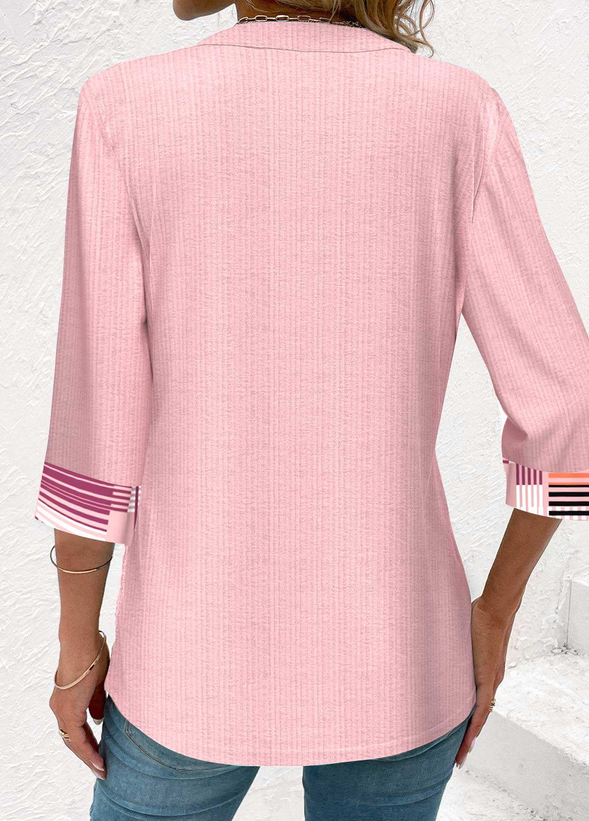 Pink Fake 2in1 Geometric Print T Shirt