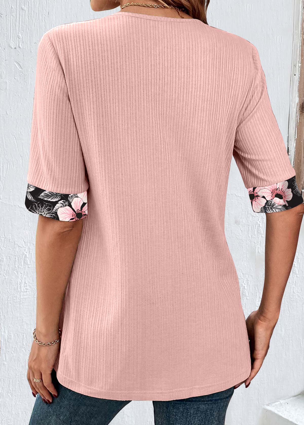 Light Pink Patchwork Floral Print Fake Two Piece Twinset | picture 