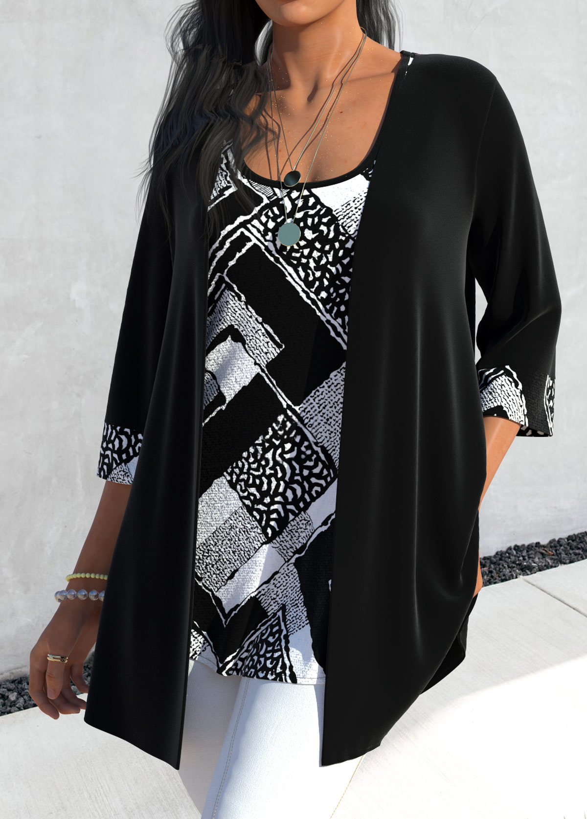 Plus Size Two Piece Black Tank Top and Cardigan