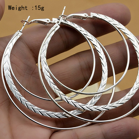 Silver Round Alloy Geometric Design Earrings | picture 