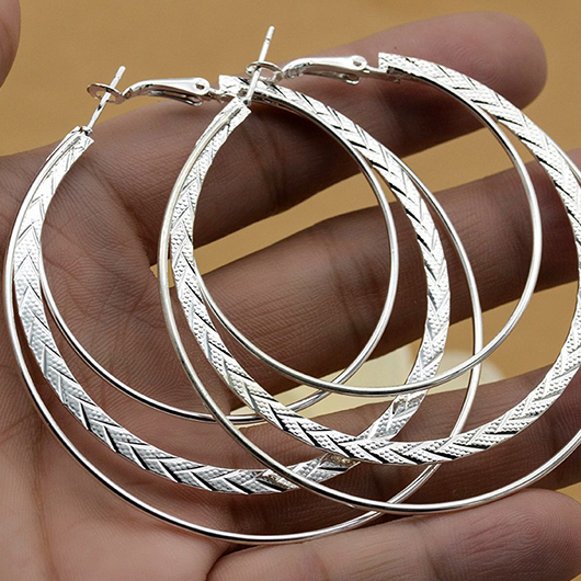 Silver Round Alloy Geometric Design Earrings