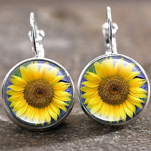 Yellow Round Sunflower Design Alloy Earrings