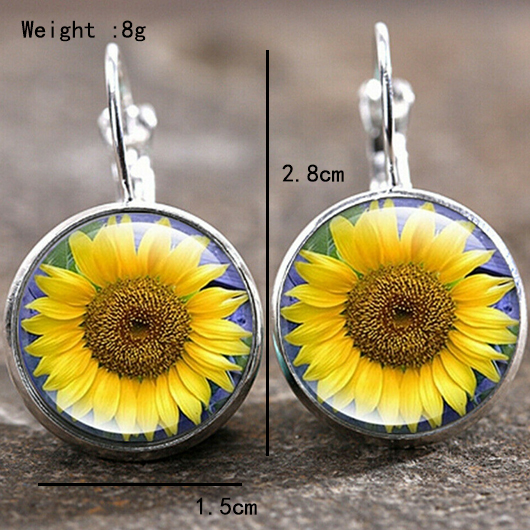 Yellow Round Sunflower Design Alloy Earrings