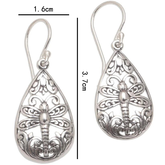 Silver Oval Dragonfly Hollow Design Earrings