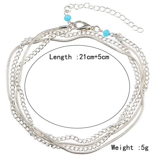 Silver Alloy Layered Design Chain Anklet