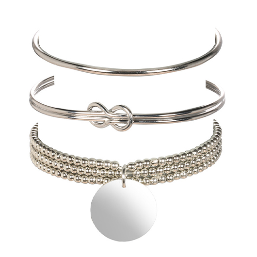Silver Round Beads Detail Twist Bracelet Set