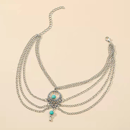 Silver Layered Design Hollow Detail Anklet