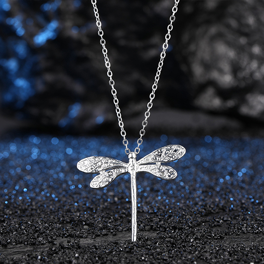 Alloy Detail Dragonfly Design Silver Necklace