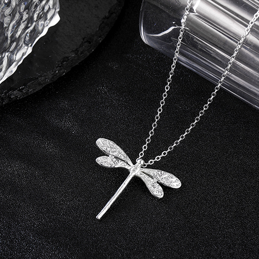 Alloy Detail Dragonfly Design Silver Necklace