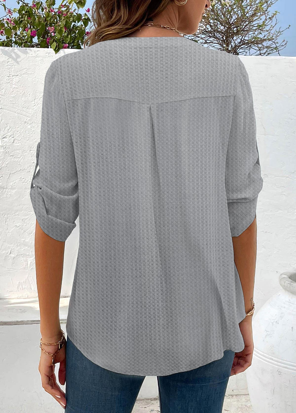 Light Grey Patchwork Floral Print Blouse | picture 
