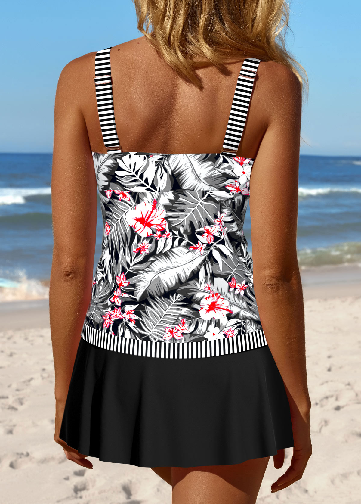 Patchwork Mid Waisted Tropical Plants Print Tankini Set | picture 