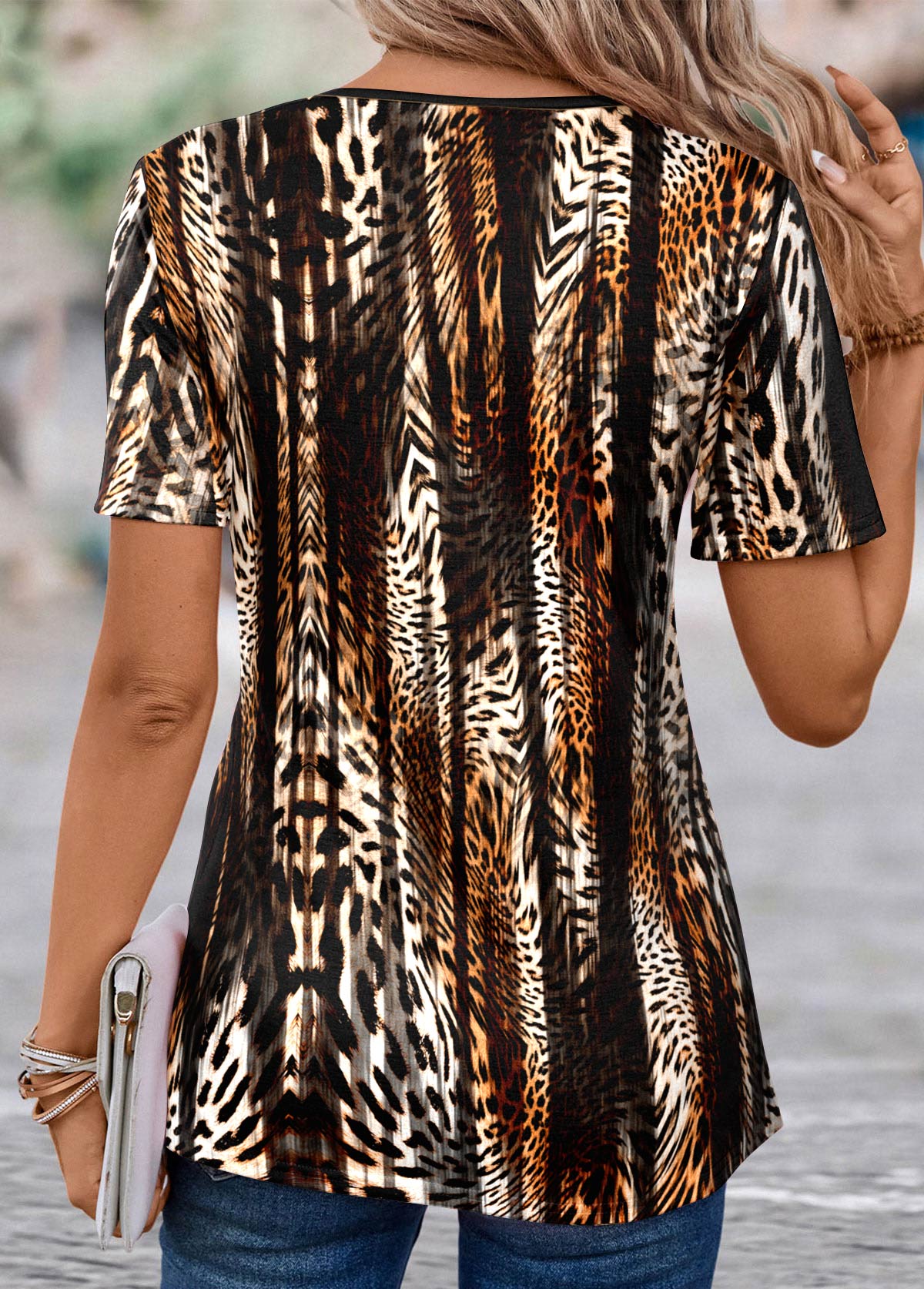 Dark Coffee Fake 2in1 Leopard T Shirt | picture 