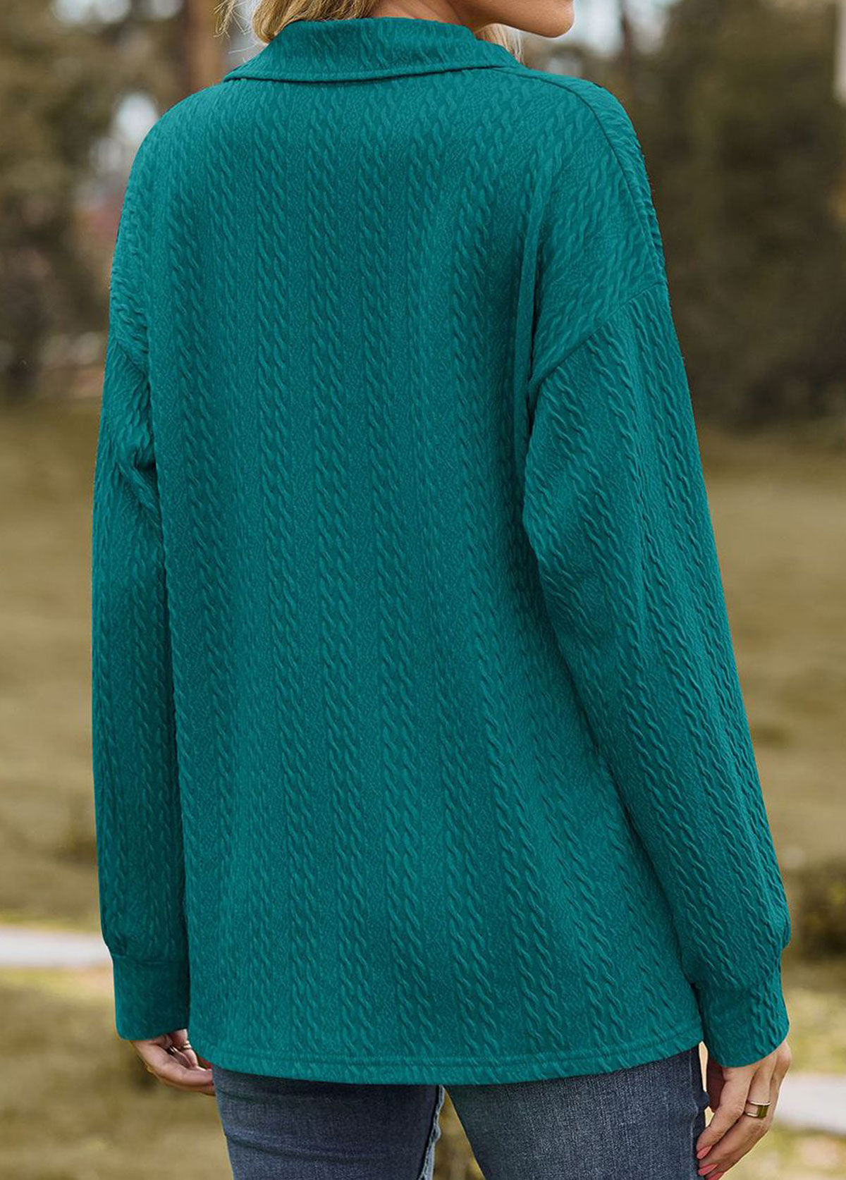 Green Long Sleeve Turn Down Collar Sweatshirt