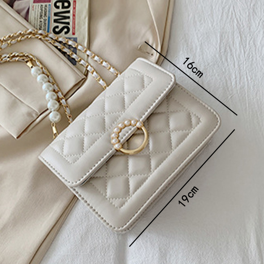 White Cover Chains Pearl Shoulder Bag