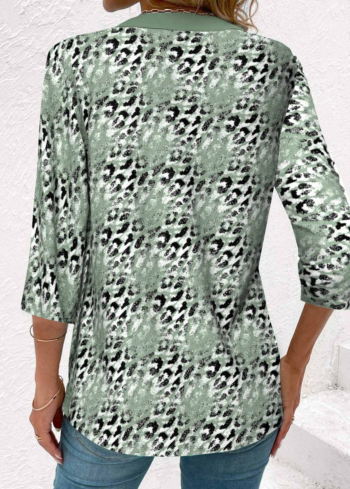 Sage Green Fake 2in1 Leopard T Shirt