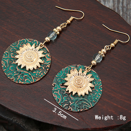Alloy Detail Floral Design Turquoise Round Earrings