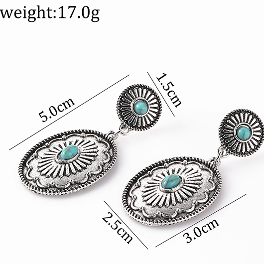Alloy Detail Oval Design Turquoise Earrings
