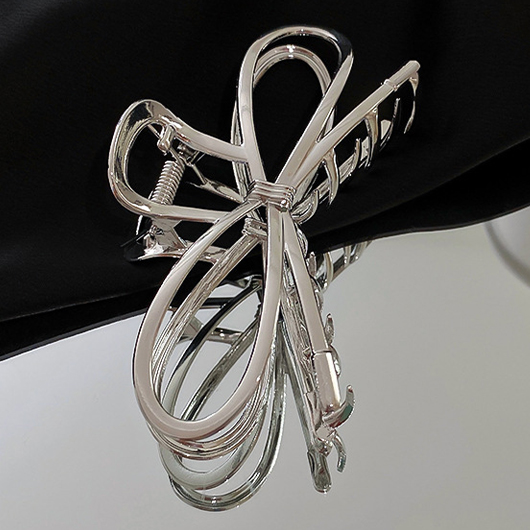 Silvery White Bow Metal Detail Barrette