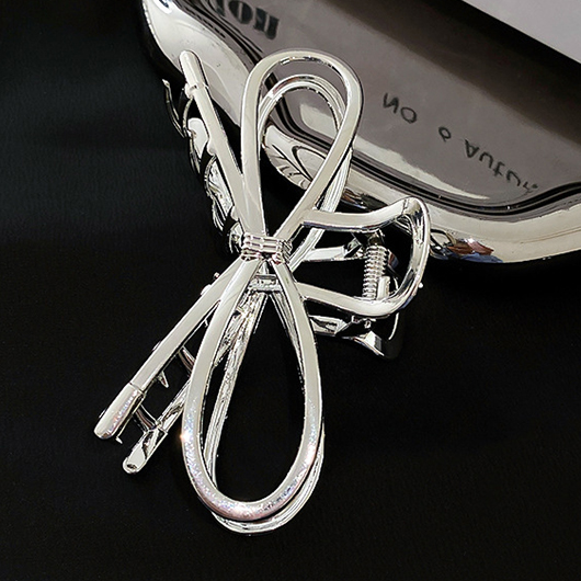 Silvery White Bow Metal Detail Barrette