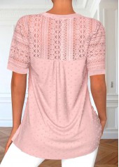 Pink Lace Short Sleeve Split Neck Blouse | thumb picture 