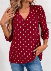 V Neck Wine Red Hot Stamping Blouse