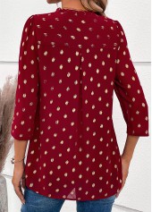 V Neck Wine Red Hot Stamping Blouse | thumb picture 