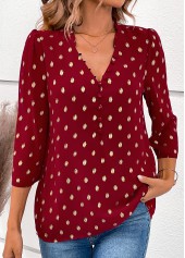 V Neck Wine Red Hot Stamping Blouse | thumb picture 