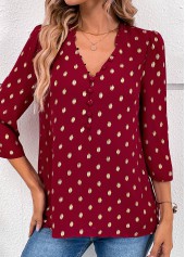 V Neck Wine Red Hot Stamping Blouse | thumb picture 