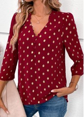 V Neck Wine Red Hot Stamping Blouse | thumb picture 