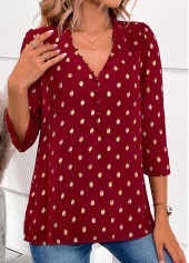 V Neck Wine Red Hot Stamping Blouse | thumb picture 