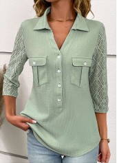 Sage Green Patchwork Three Quarter Length Sleeve Blouse | thumb picture 