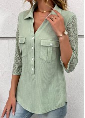 Sage Green Patchwork Three Quarter Length Sleeve Blouse | thumb picture 