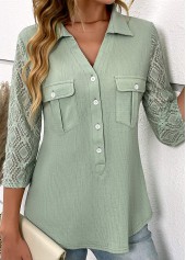 Sage Green Patchwork Three Quarter Length Sleeve Blouse | thumb picture 