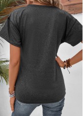 Black Button Short Sleeve Split Neck T Shirt