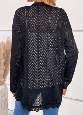 Black Scalloped Hem Long Sleeve Light Cardigan | thumb picture 