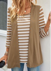 Dark Camel Fake 2in1 Striped T Shirt