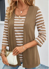 Dark Camel Fake 2in1 Striped T Shirt | thumb picture 