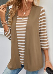 Dark Camel Fake 2in1 Striped T Shirt | thumb picture 