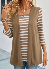 Dark Camel Fake 2in1 Striped T Shirt | thumb picture 