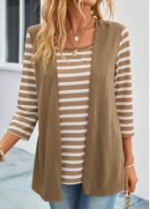 Dark Camel Fake 2in1 Striped T Shirt | thumb picture 