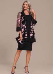 Embroidery Black Two Piece Shift Dress and Cardigan