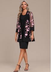 Embroidery Black Two Piece Shift Dress and Cardigan | thumb picture 