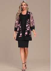 Embroidery Black Two Piece Shift Dress and Cardigan | thumb picture 