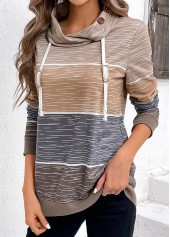 Multi Color Drawstring Long Sleeve Cowl Neck Sweatshirt