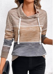 Multi Color Drawstring Long Sleeve Cowl Neck Sweatshirt