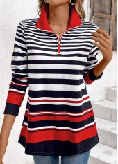 Multi Color Zipper Striped Long Sleeve Sweatshirt | thumb picture 