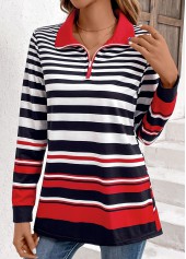 Multi Color Zipper Striped Long Sleeve Sweatshirt