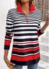 Multi Color Zipper Striped Long Sleeve Sweatshirt | thumb picture 