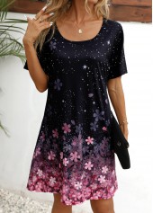 Black Floral Print Short Sleeve Scoop Neck Dress | thumb picture 
