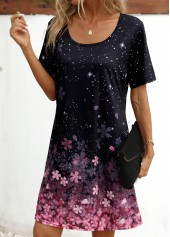 Black Floral Print Short Sleeve Scoop Neck Dress | thumb picture 